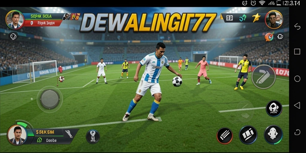 Tampilan gameplay menarik DEWALANGIT77 dengan aksi sepak bola seru.