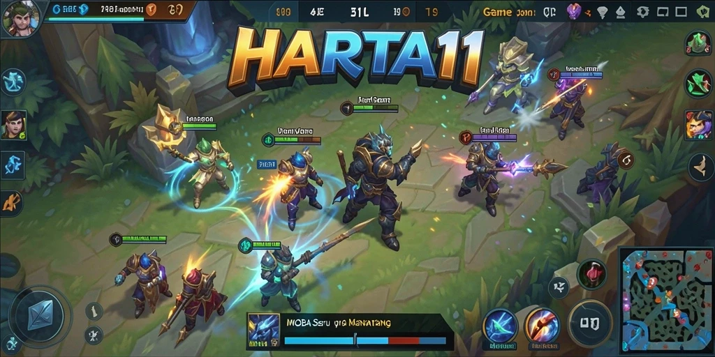Tampilan gameplay seru di HARTA11 dengan aksi MOBA yang mendebarkan.
