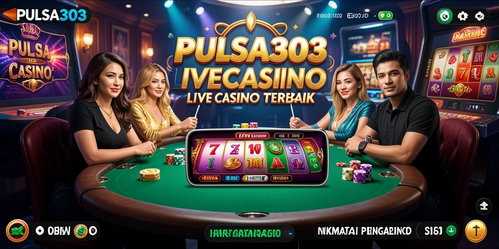 Screenshot PULSA303 memperlihatkan dealer langsung dan suasana permainan kasino.