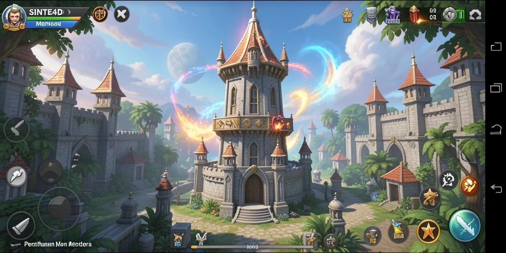 Tangkapan layar gameplay SINTE4D menampilkan aksi Tower Defense yang intens.